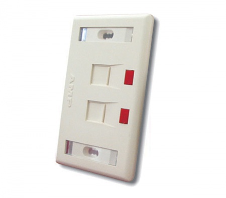 AMP US Style Low Profile Faceplate, 2-Port Shuttered, w/Label & Icon, Almond
