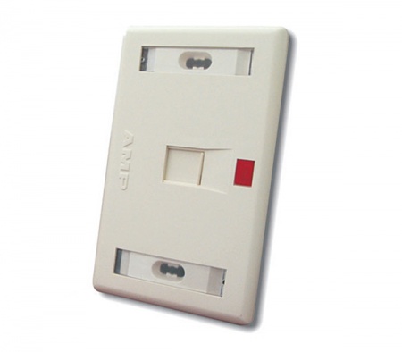 AMP US Style Low Profile Faceplate, 1-Port Shuttered, w/Label & Icon, Almond